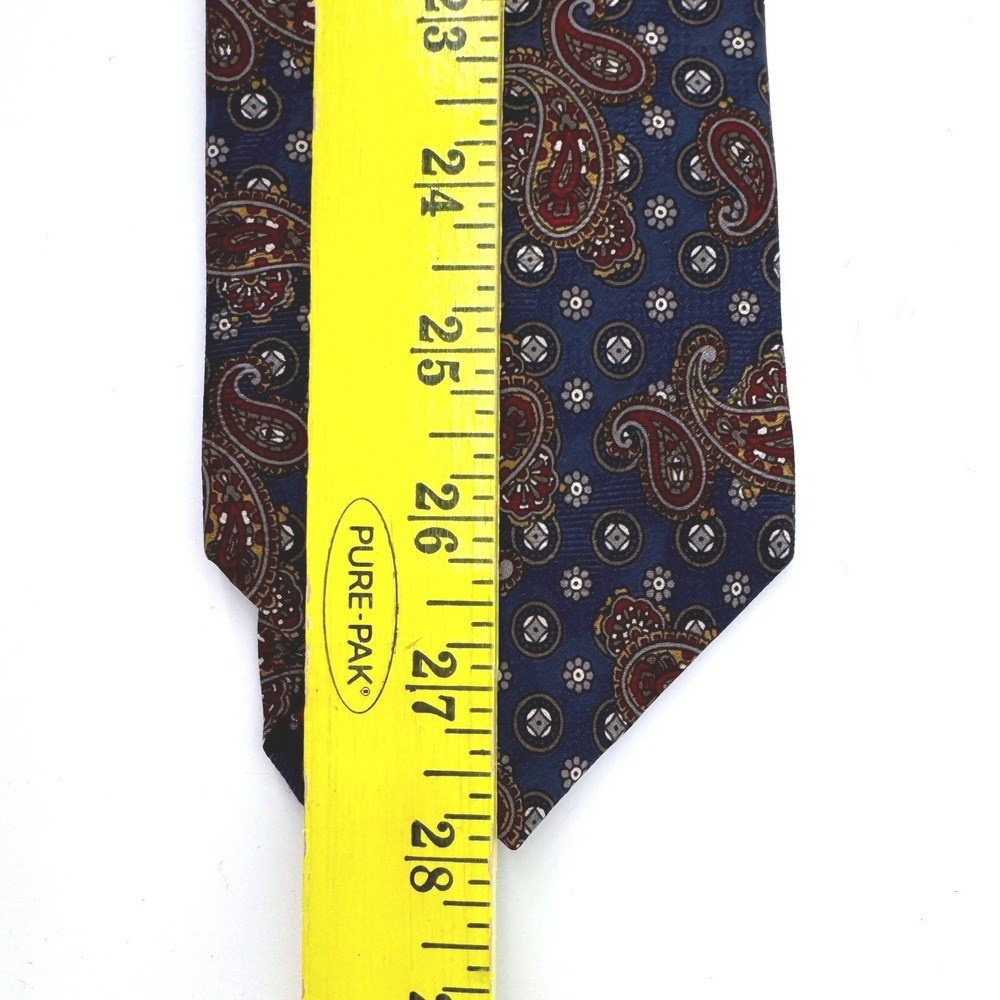 Sheaf & Caber Mens Blue Paisley Silk Necktie Made in Italy 56" x 3.5" - Picture 4 of 5